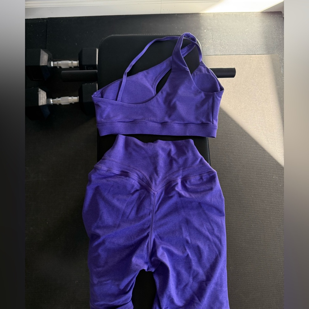 P'tula Purple High-Waist Shorts & One-Shoulder Sports Bra Set - Picture 2 of 3
